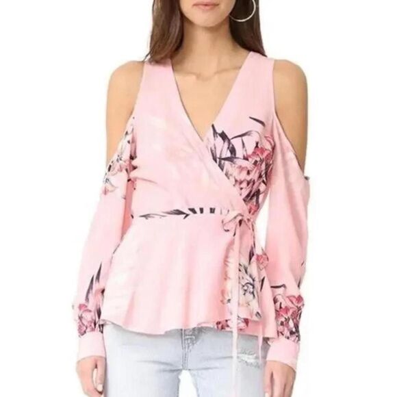 Yumi Kim Tops - Yumi Kim Pink Cold Shoulder Wrap Blouse